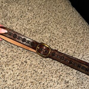 Brown Floral Embossed Belt with Gold Buckle